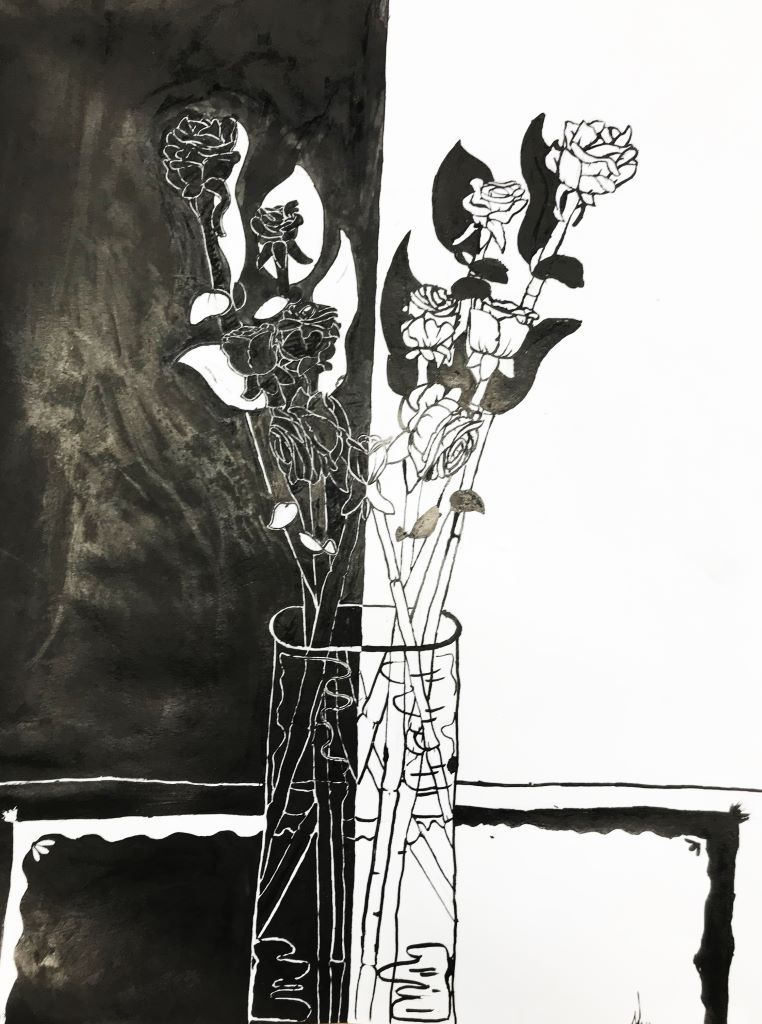 zwart-wit tekening van bloemen